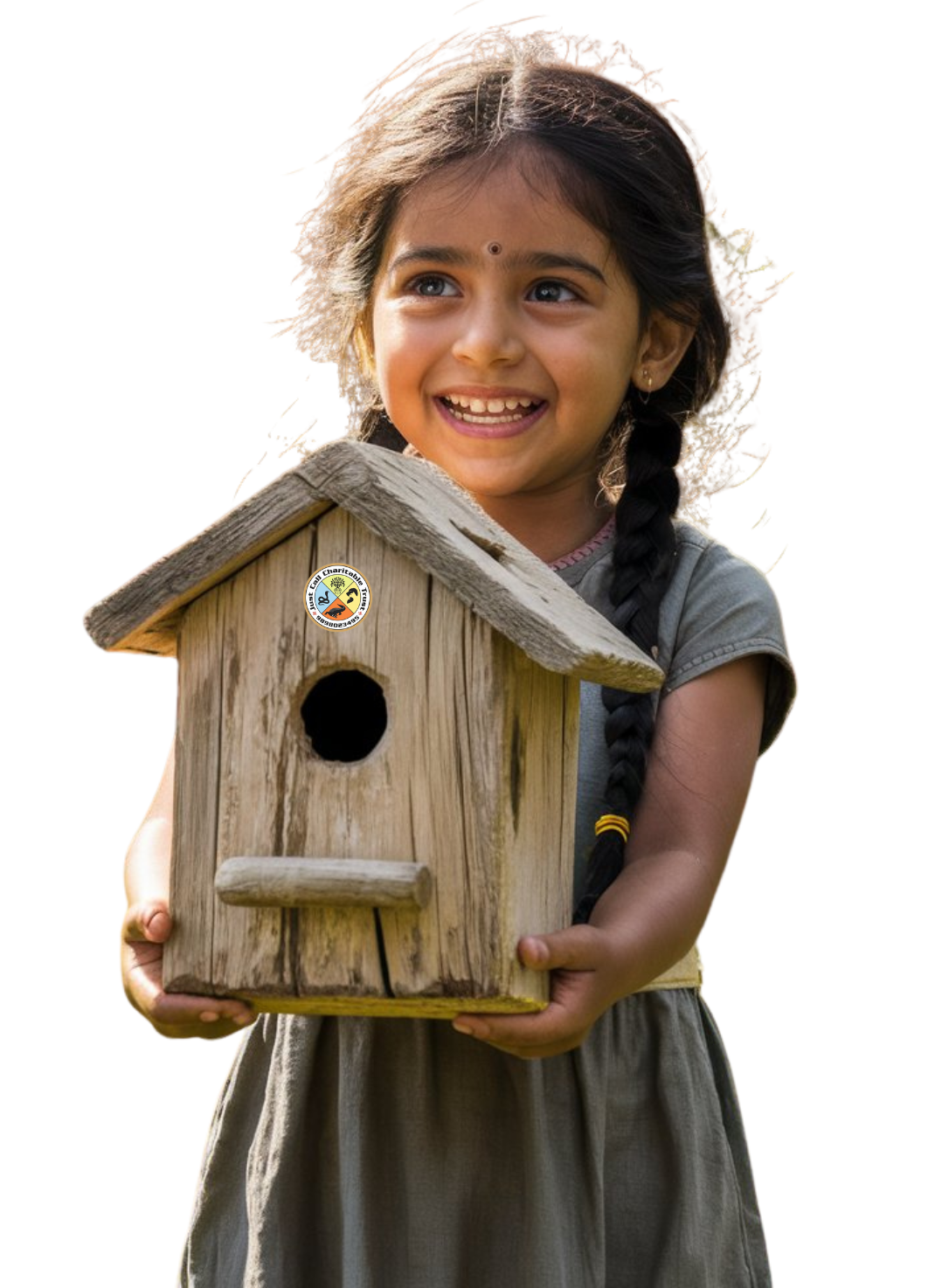 Girl Holding Sparrow House at Jst Call Charitable trust Sprrow house doante